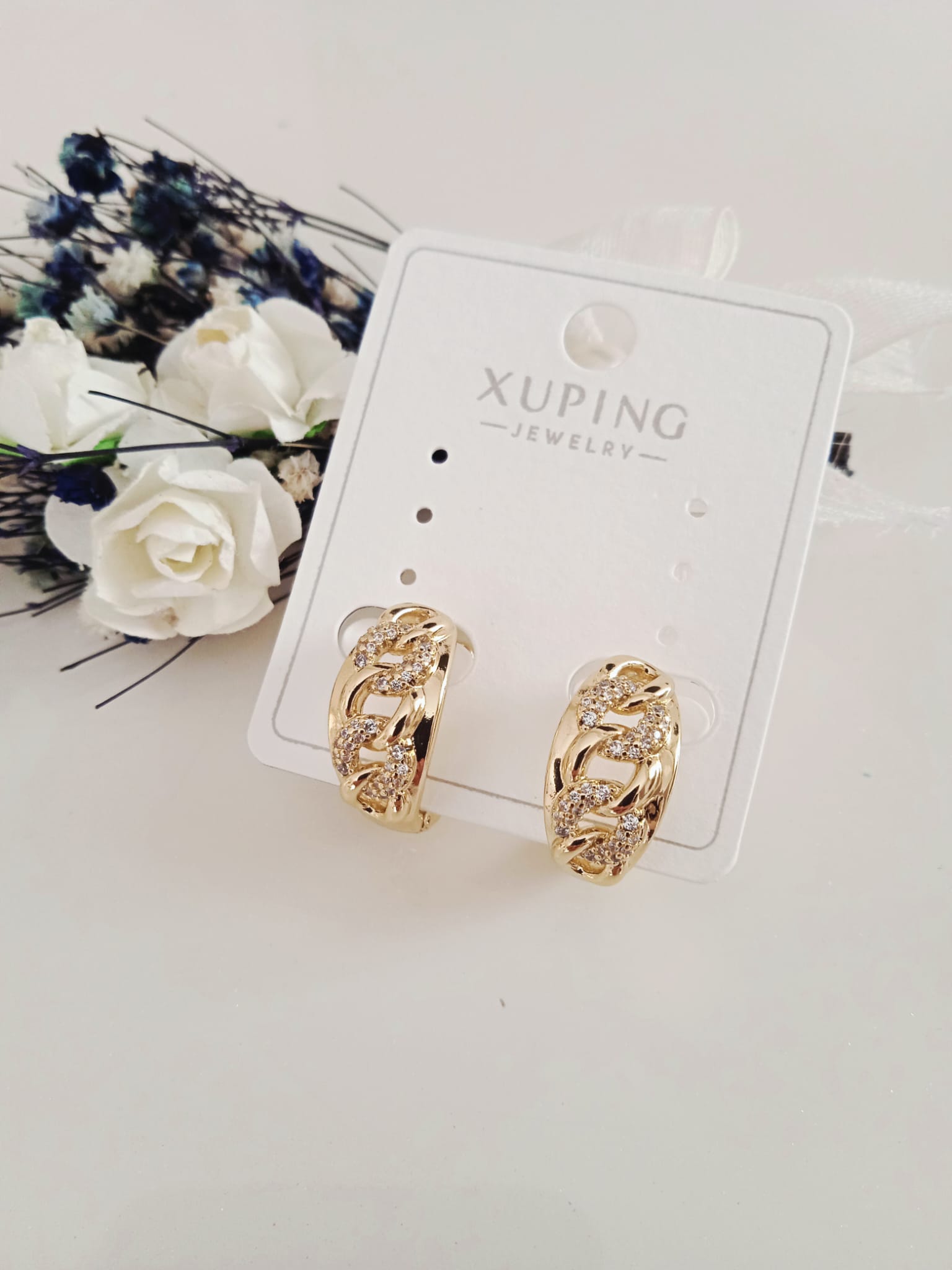 XUPING Küpe - Zincir Desenli ve Zirkon Taşlı